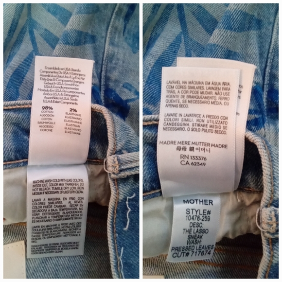 NWT Mother Denim The Lasso Sneak Jeans Pressed Leaves 29 Blue Painted Denim Jean - Picture 16 of 16